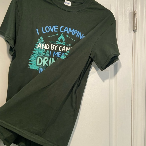NWOT Green Size L Graphic Print Tee Shirt Love Camping Drinking Woods Funny - Picture 5 of 11